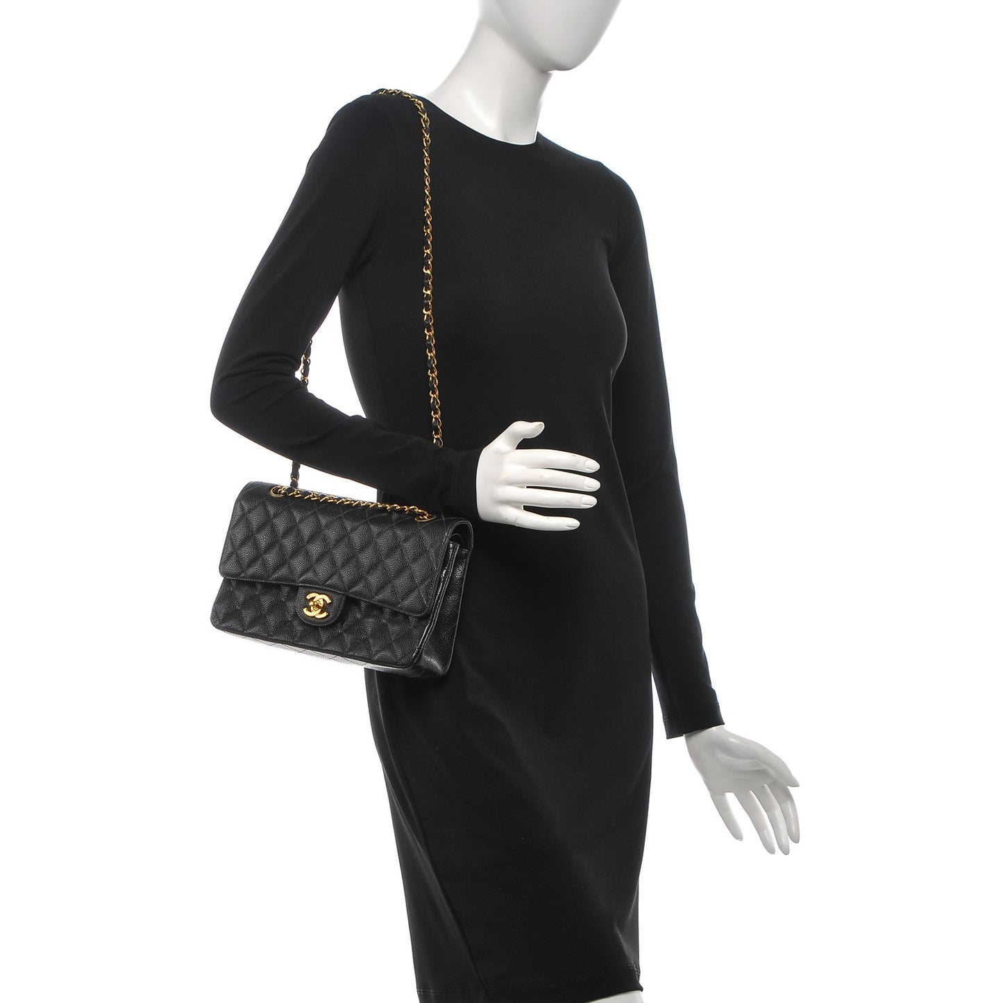 Caviar Quilted Medium Double Flap Black