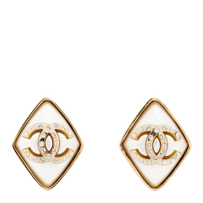 Chanel Crystal Square CC Earrings Gold White 1 of 4