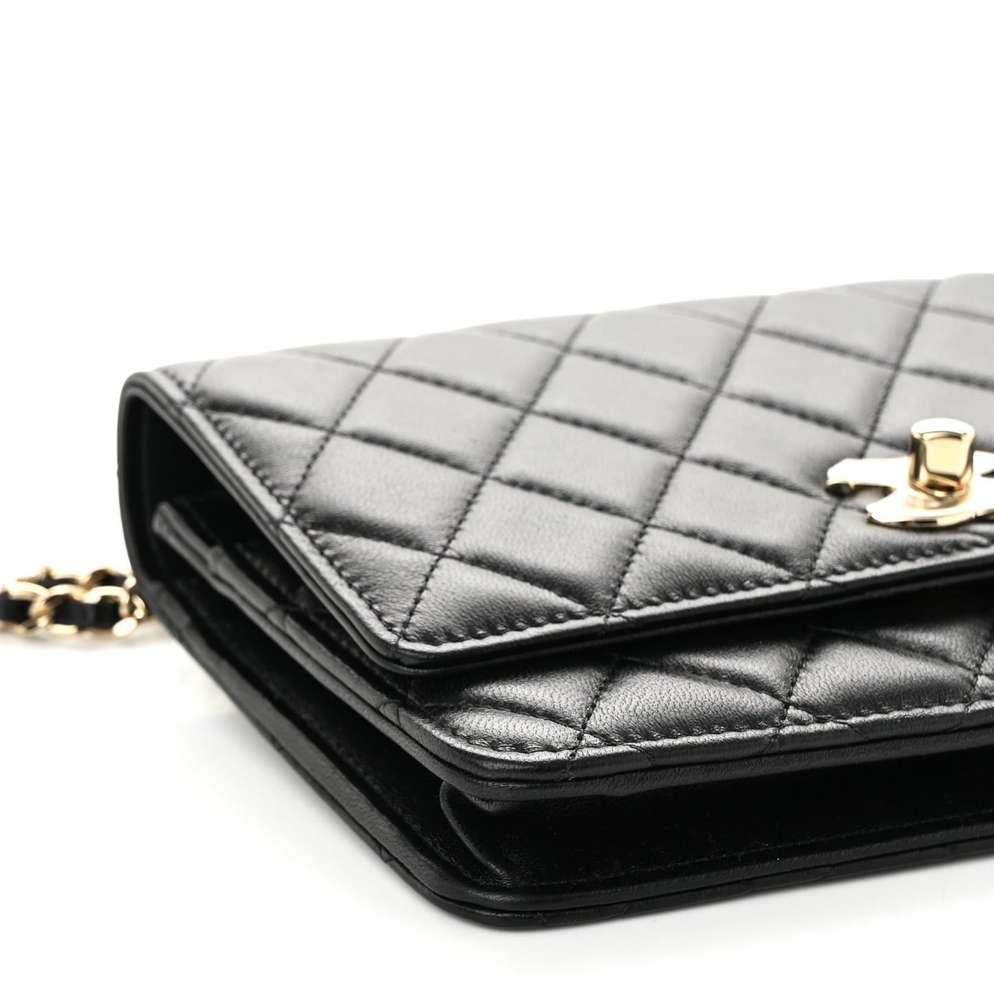 Lambskin Quilted Trendy CC Wallet On Chain WOC Black