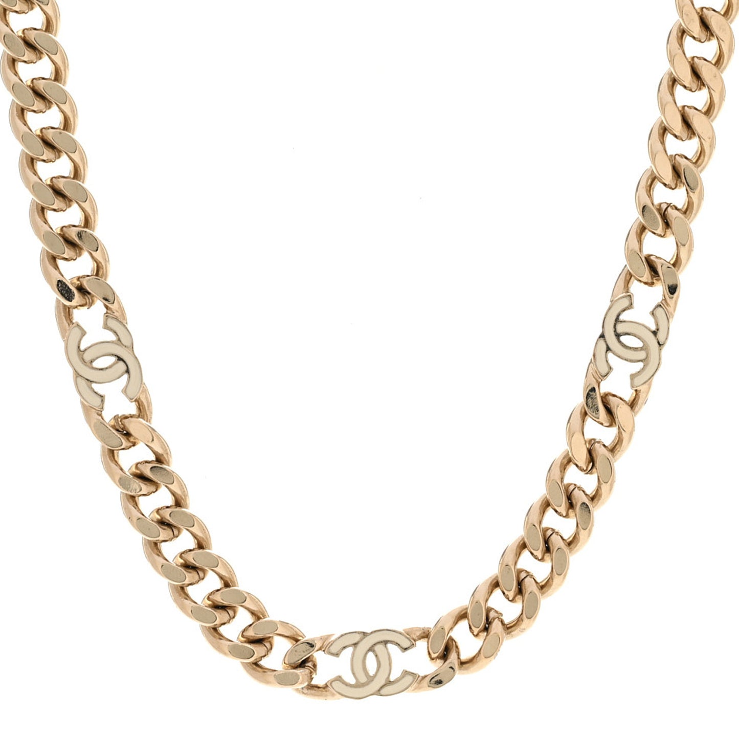 Metal Enamel Chain CC Choker Gold White