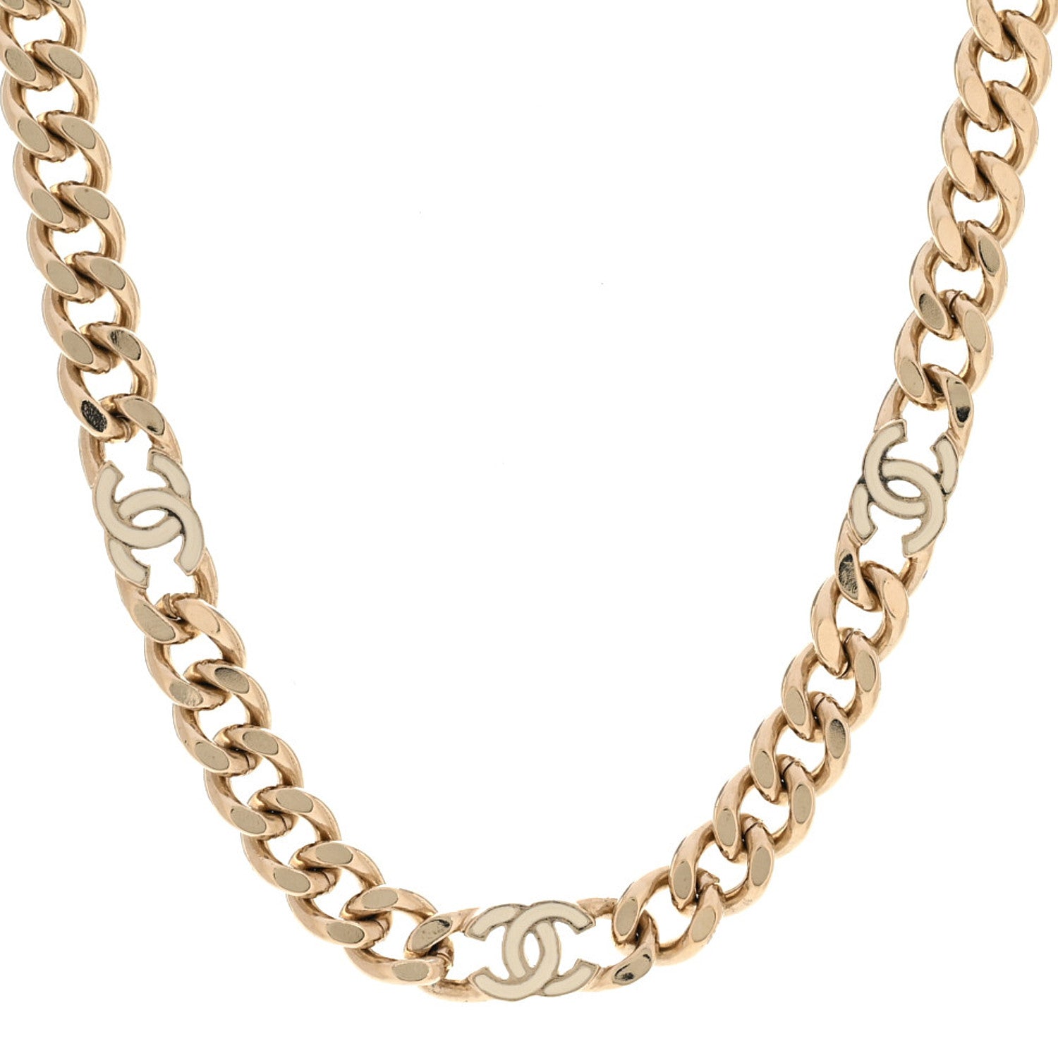 Chanel Metal Enamel Chain CC Choker Gold White 1 of 5