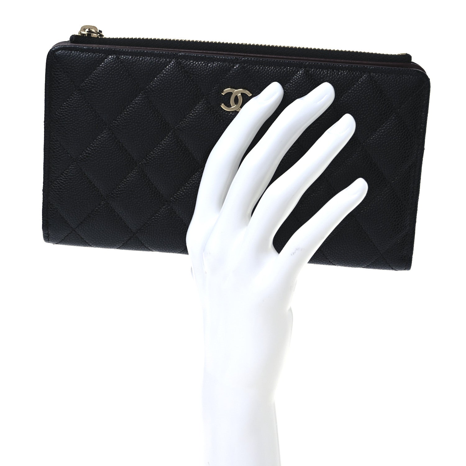 Chanel Caviar Quilted Long Zip Wallet Black 2 of 8