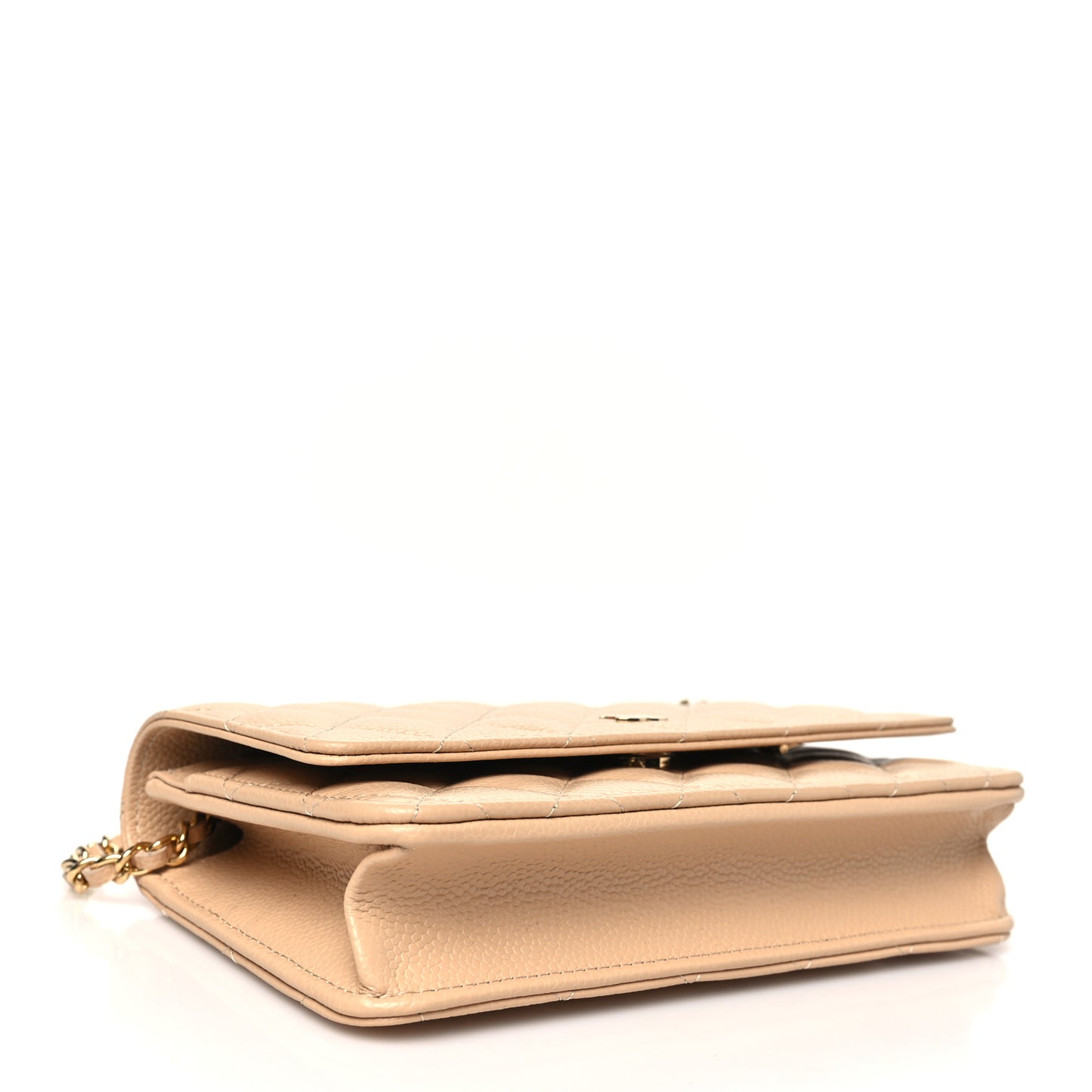 Caviar Quilted Wallet on Chain WOC Beige