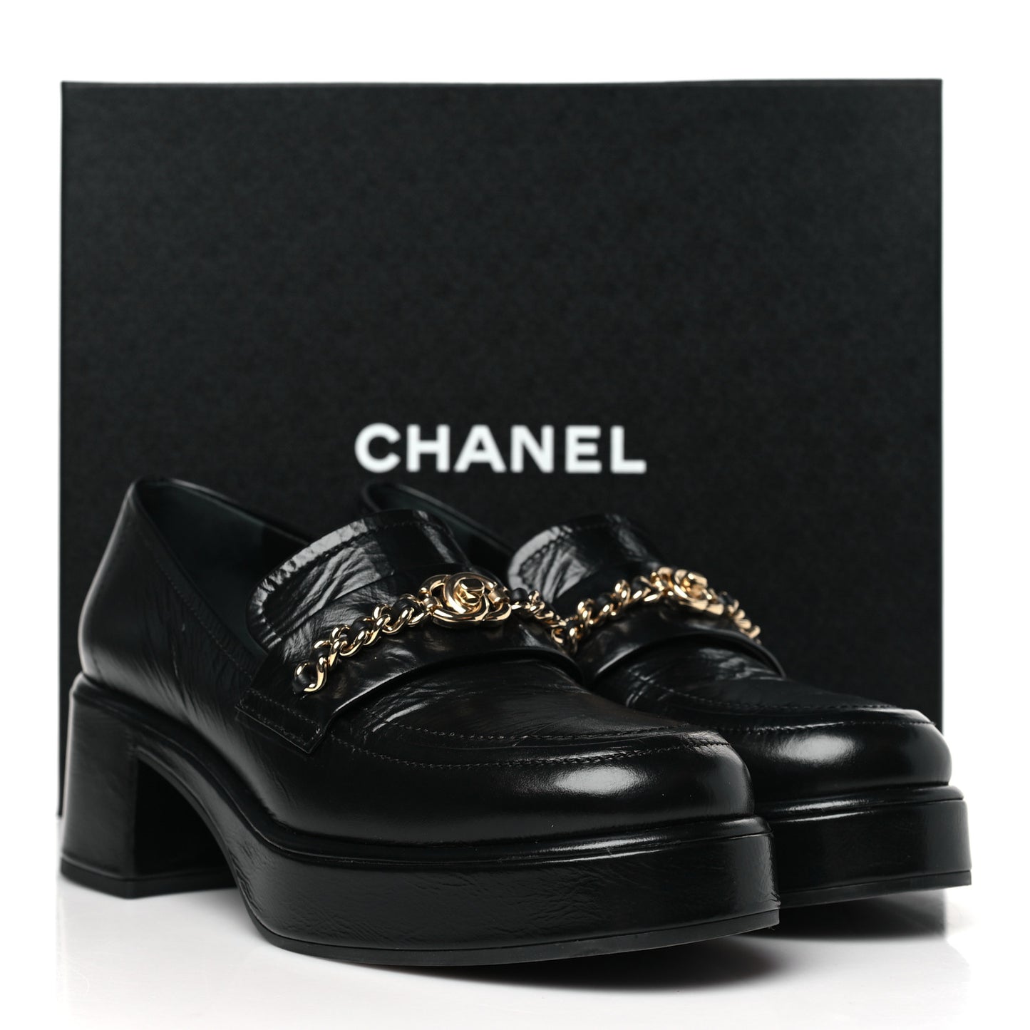 Shiny Calfskin Logo Loafers 37.5 Black