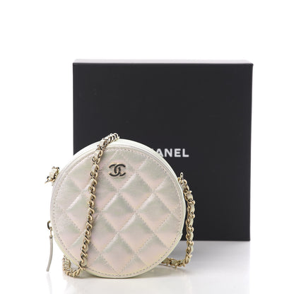 Chanel Iridescent Lambskin Quilted Round Clutch With Chain Ivory 11 of 11