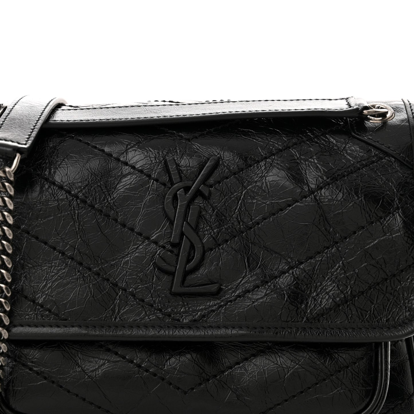 Crinkled Lambskin Matelasse Monogram Baby Niki Chain Satchel Black