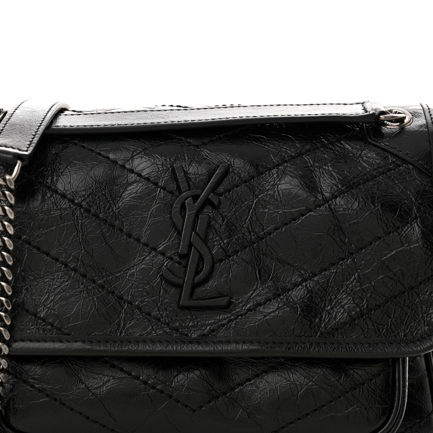 Saint Laurent Crinkled Lambskin Matelasse Monogram Baby Niki Chain Satchel Black 8 of 12