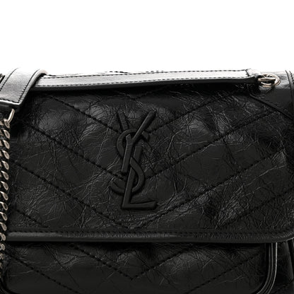 Saint Laurent Crinkled Lambskin Matelasse Monogram Baby Niki Chain Satchel Black 8 of 12