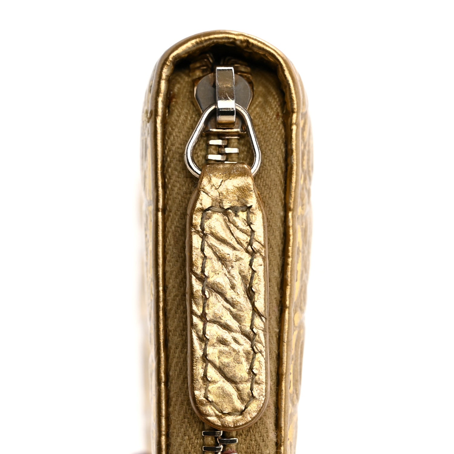 Chanel Metallic Calfskin Crocodile Embossed Cocodile Zip Coin Case Gold 9 of 10
