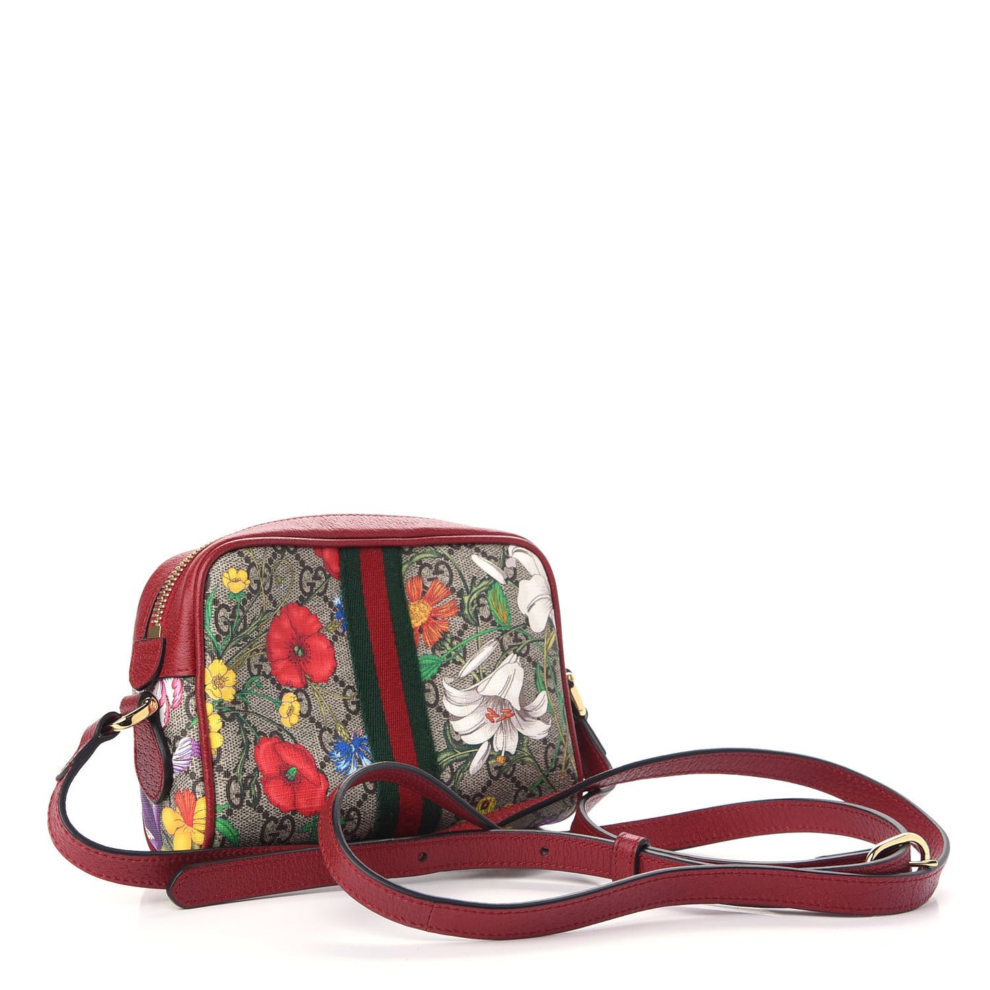 GG Supreme Monogram Flora Web Mini Ophidia Shoulder Bag Red
