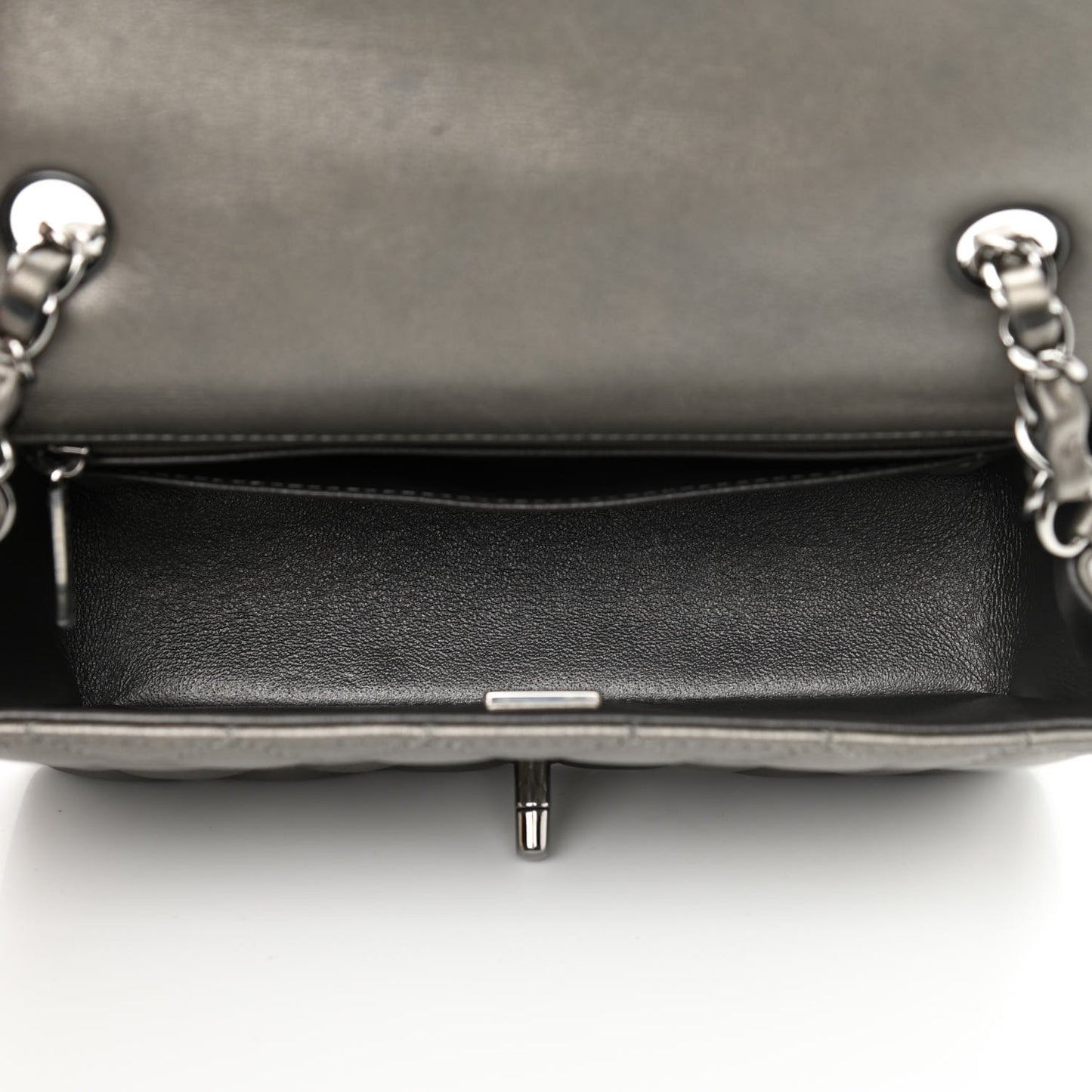 Metallic Calfskin Quilted Mini Rectangular Flap Ruthenium