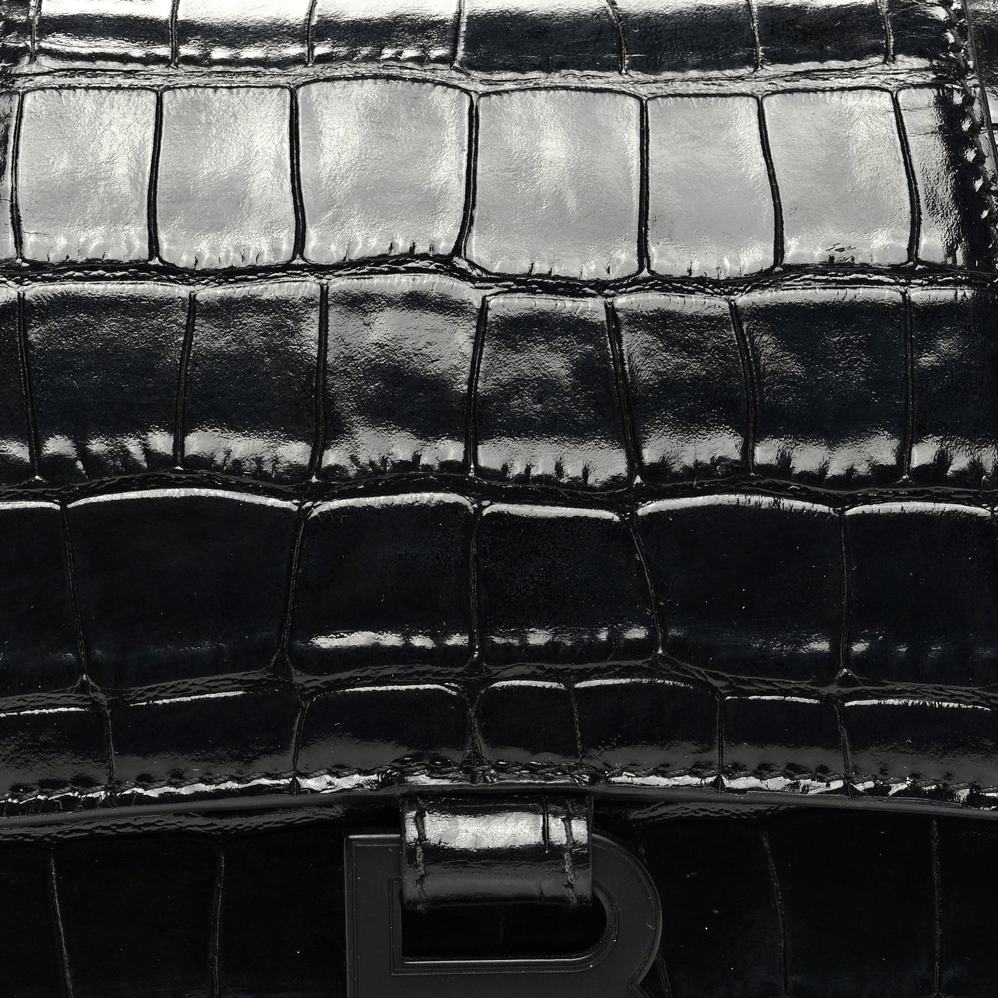 Shiny Calfskin Monochrome Crocodile Embossed Small Hourglass Top Handle Bag Black