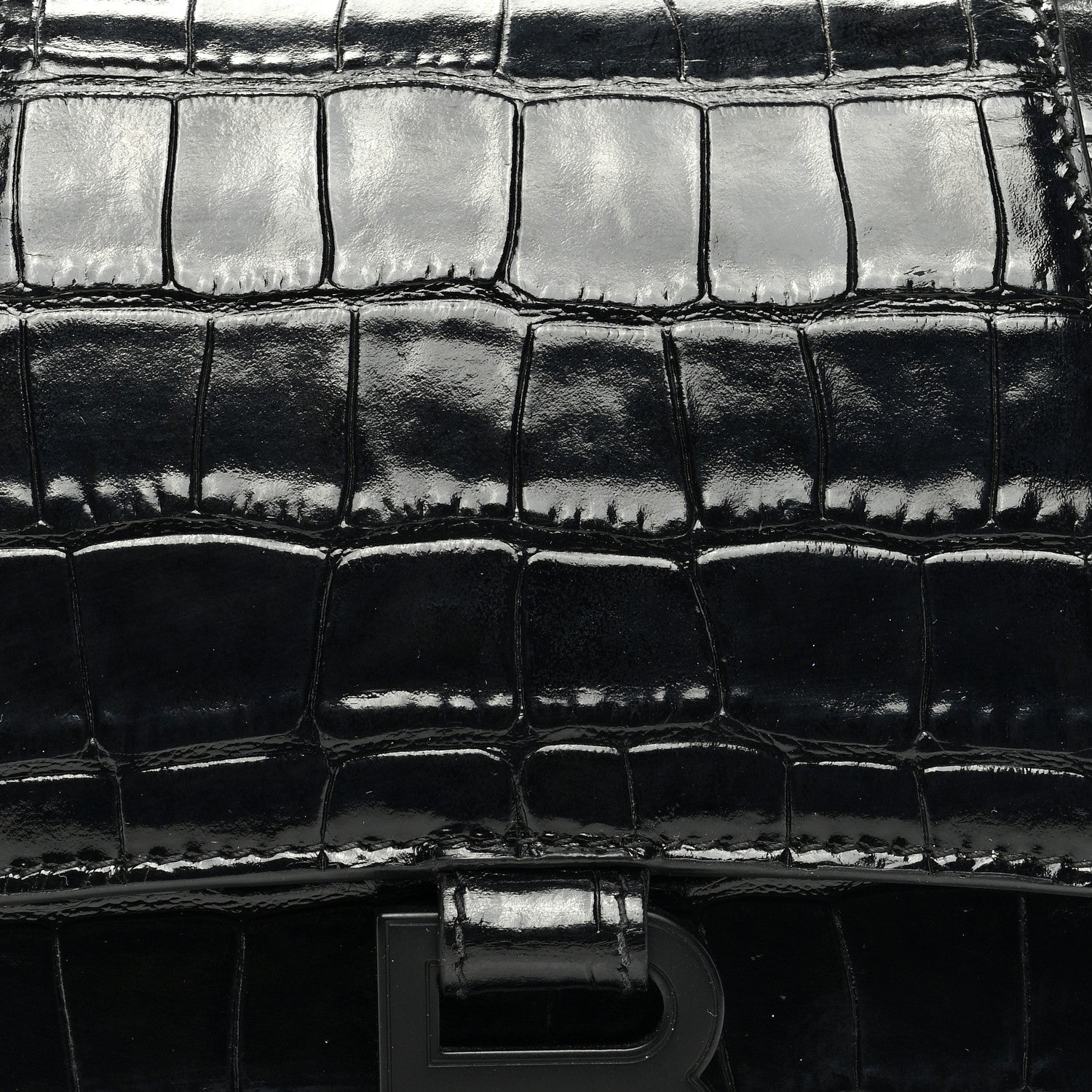 Balenciaga Shiny Calfskin Monochrome Crocodile Embossed Small Hourglass Top Handle Bag Black 8 of 10