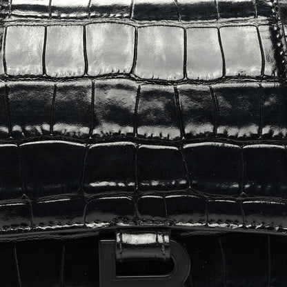 Balenciaga Shiny Calfskin Monochrome Crocodile Embossed Small Hourglass Top Handle Bag Black 8 of 10