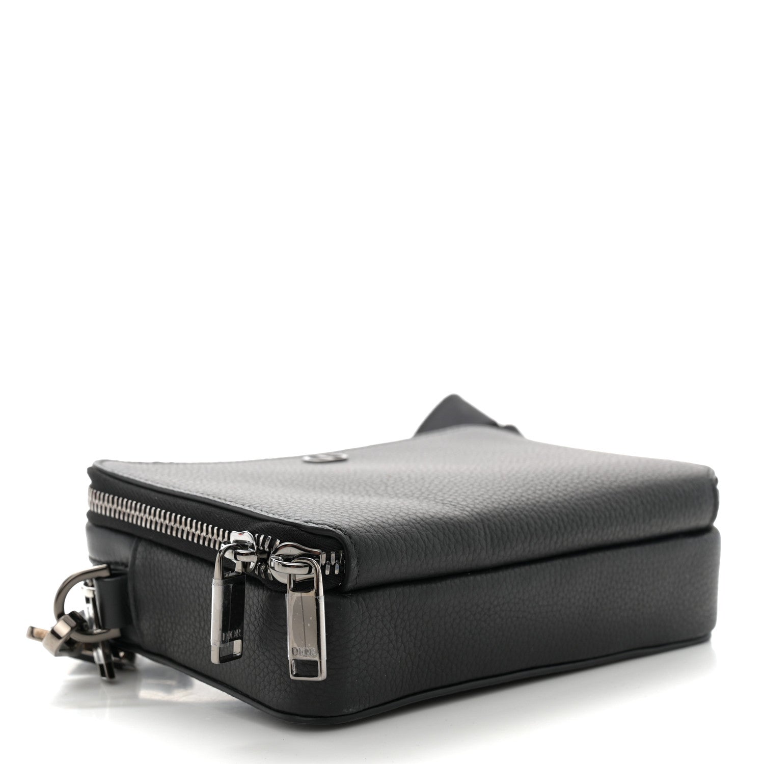 Christian Dior Grained Calfskin CD Icon Zipped Pouch With Strap Black 4 of 11
