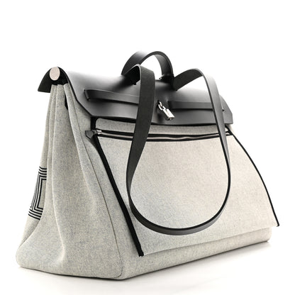 Hermes H Plume Canvas Vache Hunter Circuit Herbag Cabin Zip Retourne 50 Black Ecru 4 of 13