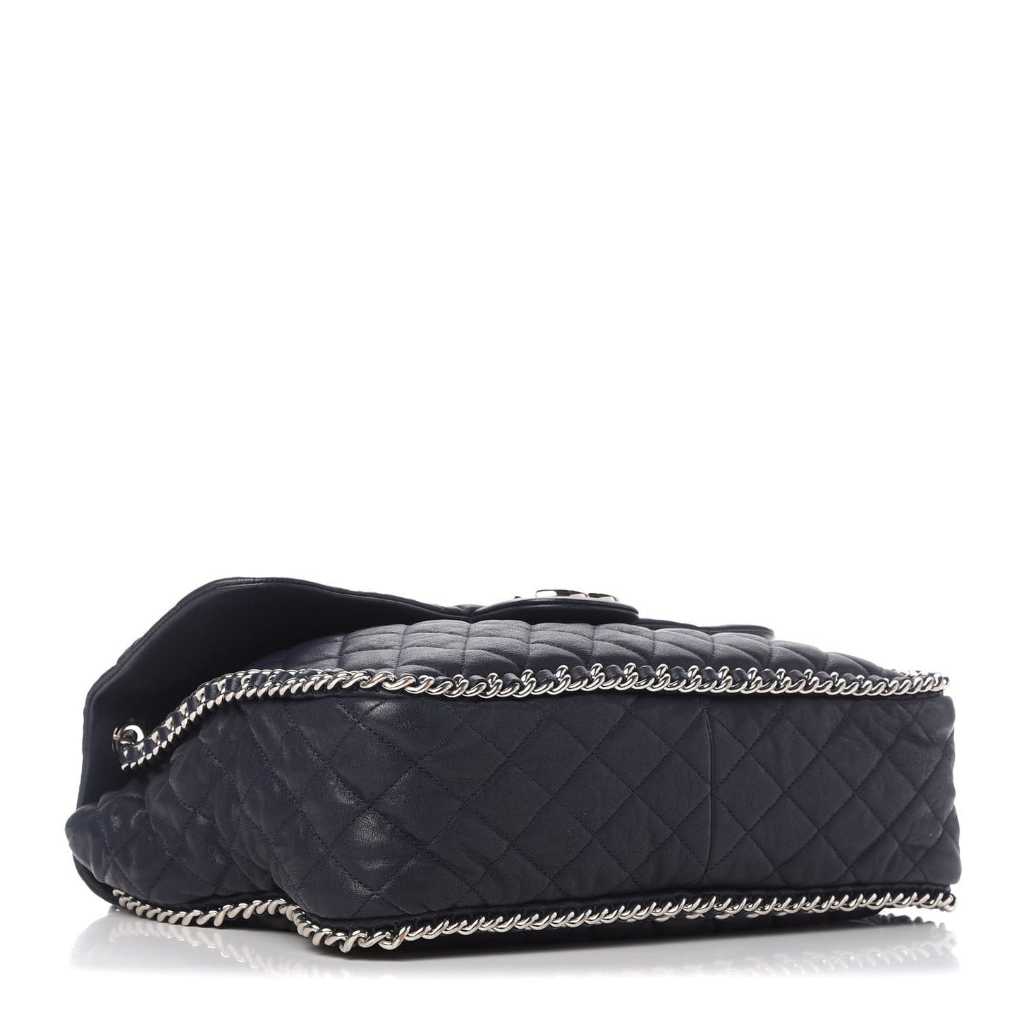 Washed Lambskin Quilted Chain Around Maxi Flap Dark Navy Blue