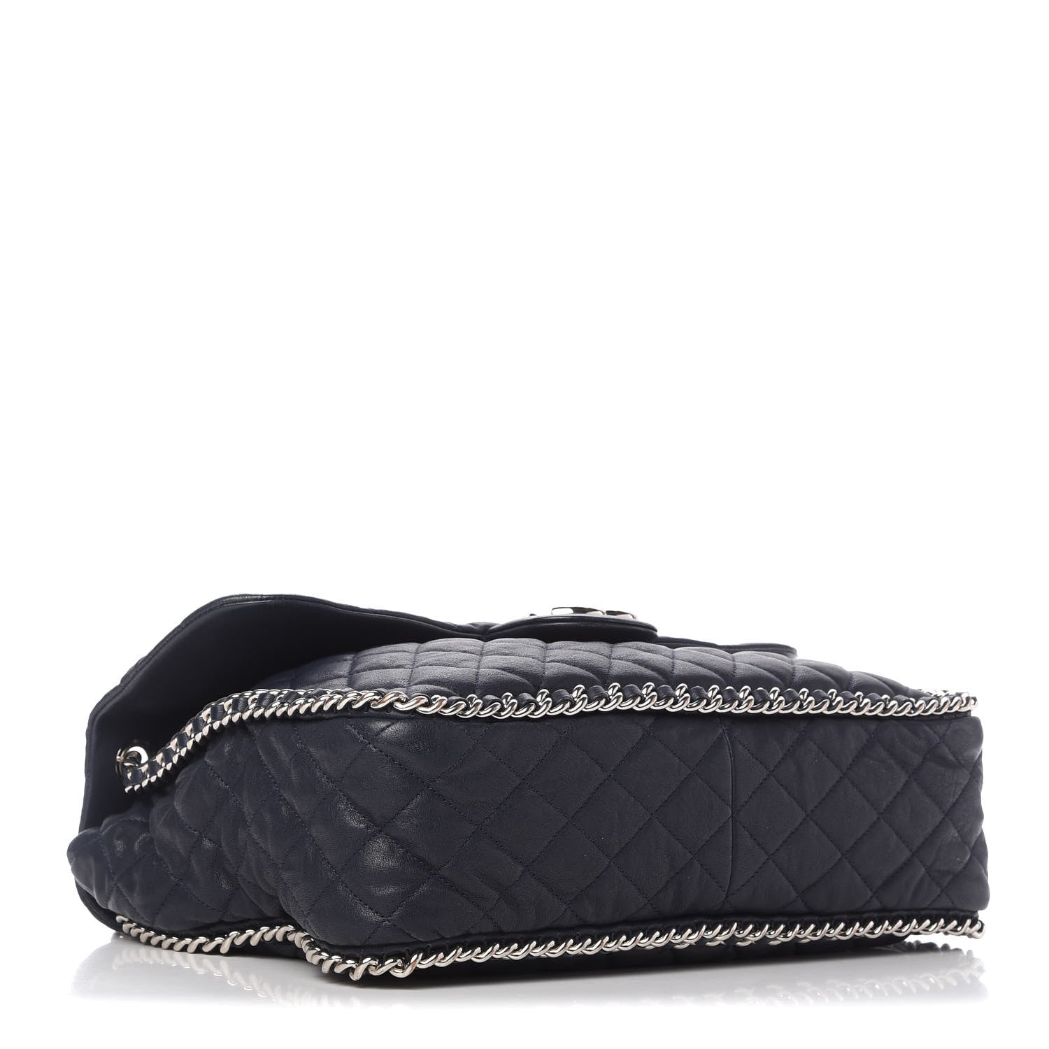 Chanel Washed Lambskin Quilted Chain Around Maxi Flap Dark Navy Blue 4 of 10