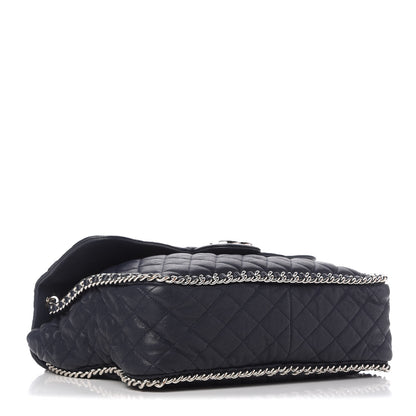 Chanel Washed Lambskin Quilted Chain Around Maxi Flap Dark Navy Blue 4 of 10