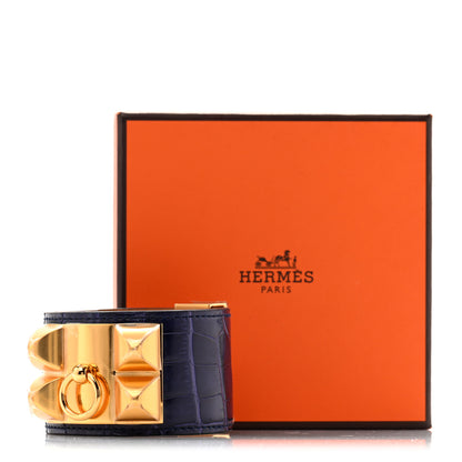 Hermes Shiny Alligator Collier De Chien CDC Bracelet T2 Bleu Encre 6 of 6