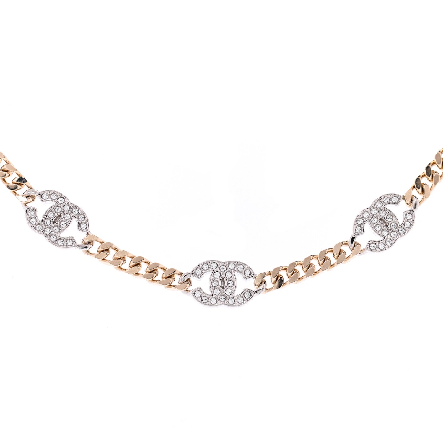 Chanel Crystal Chain CC Choker Gold Silver 3 of 6