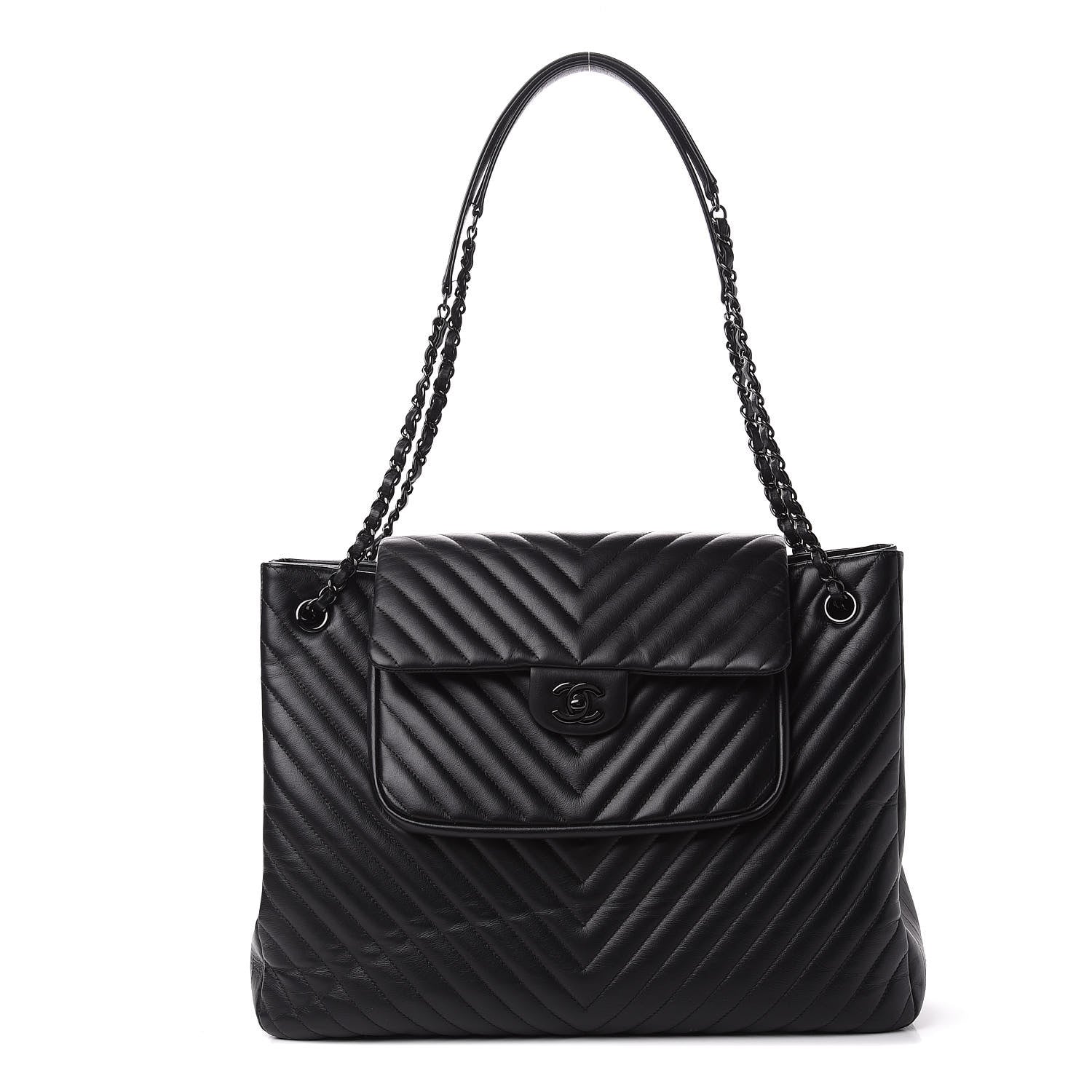 Chanel Calfskin Chevron Quilted Flap Tote So Black 1 of 11