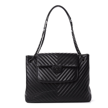 Chanel Calfskin Chevron Quilted Flap Tote So Black 1 of 11