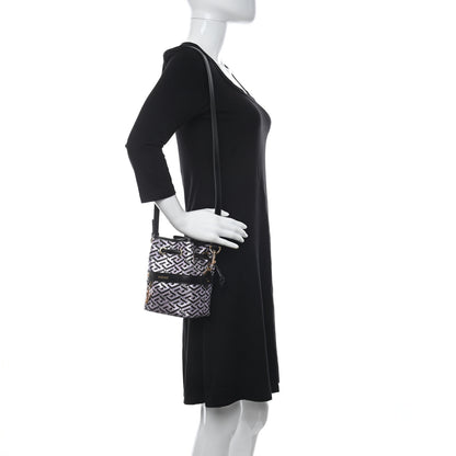 Versace Coated Canvas La Greca Glitter Print Mini Bucket Bag Orchid Black 3 of 11