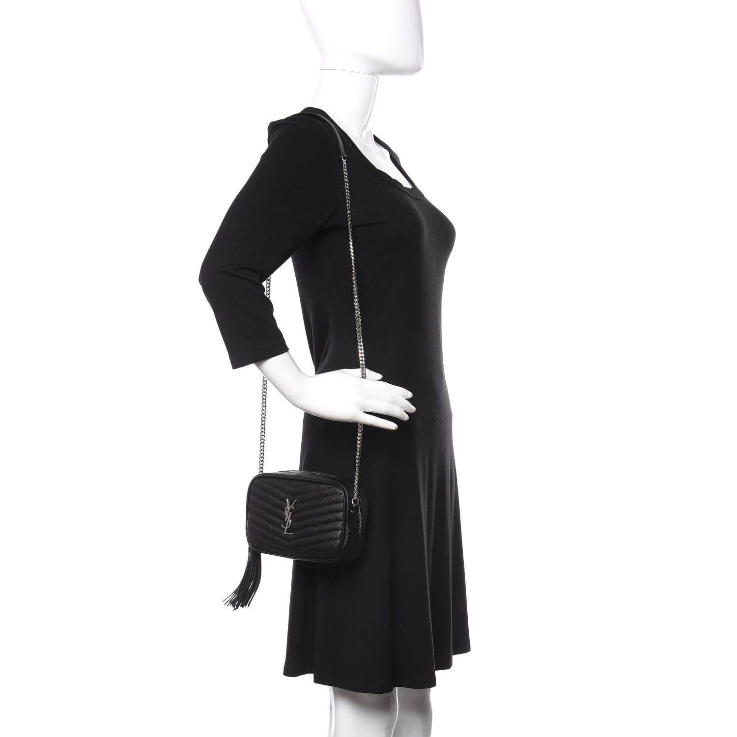 Saint Laurent Grain De Poudre Matelasse Monogram Mini Lou Camera Bag Black 2 of 11