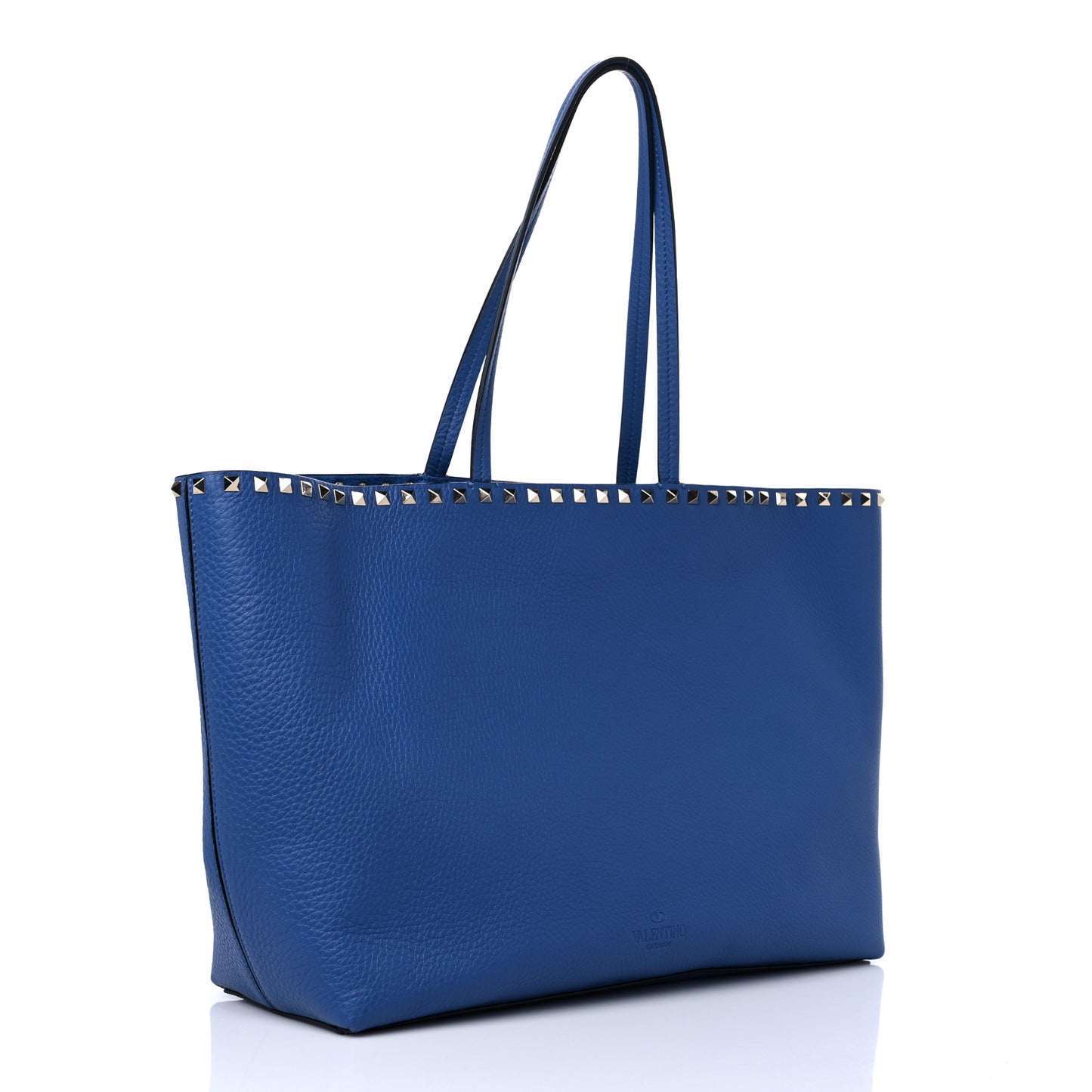 Grained Calfskin Rockstud Shoulder Tote Baltique