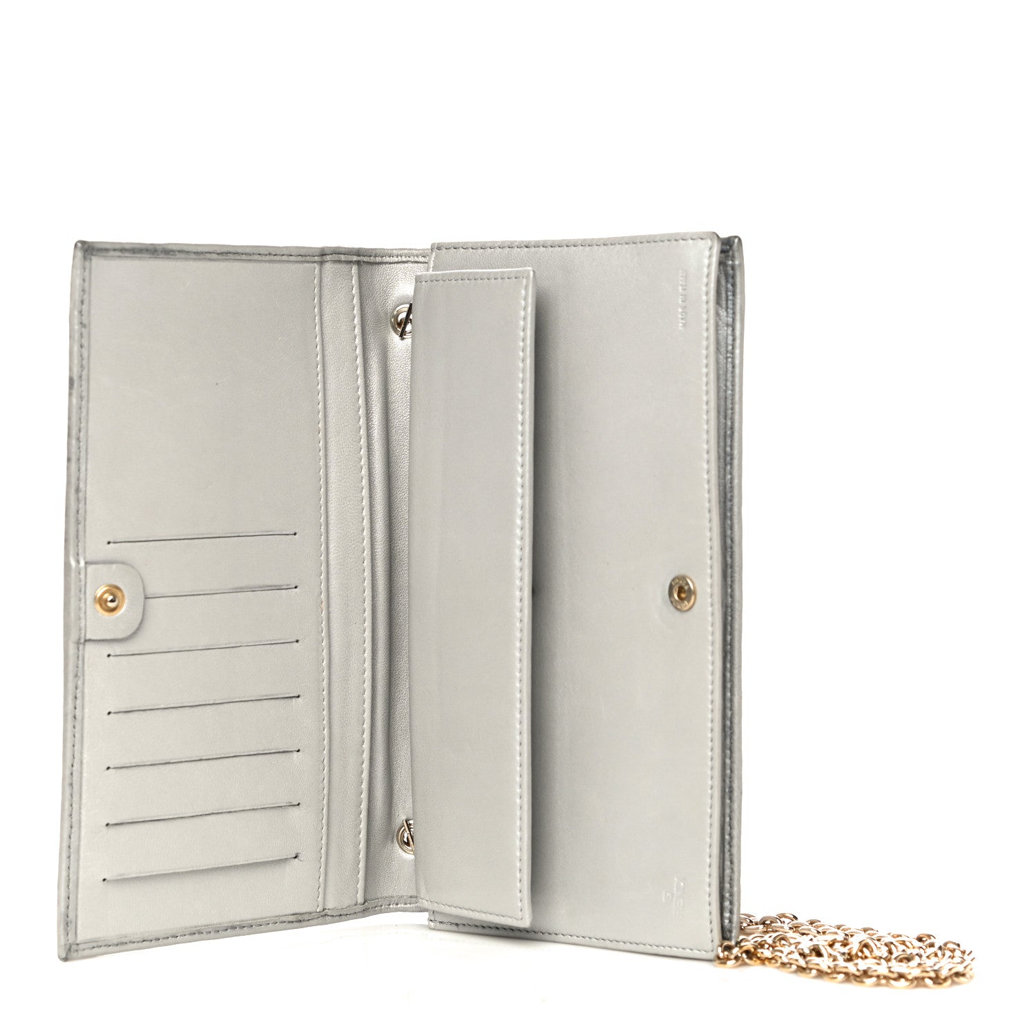 Fendi Metallic Nappa Logo Embossed Long Wallet On Chain Silver 7 of 26