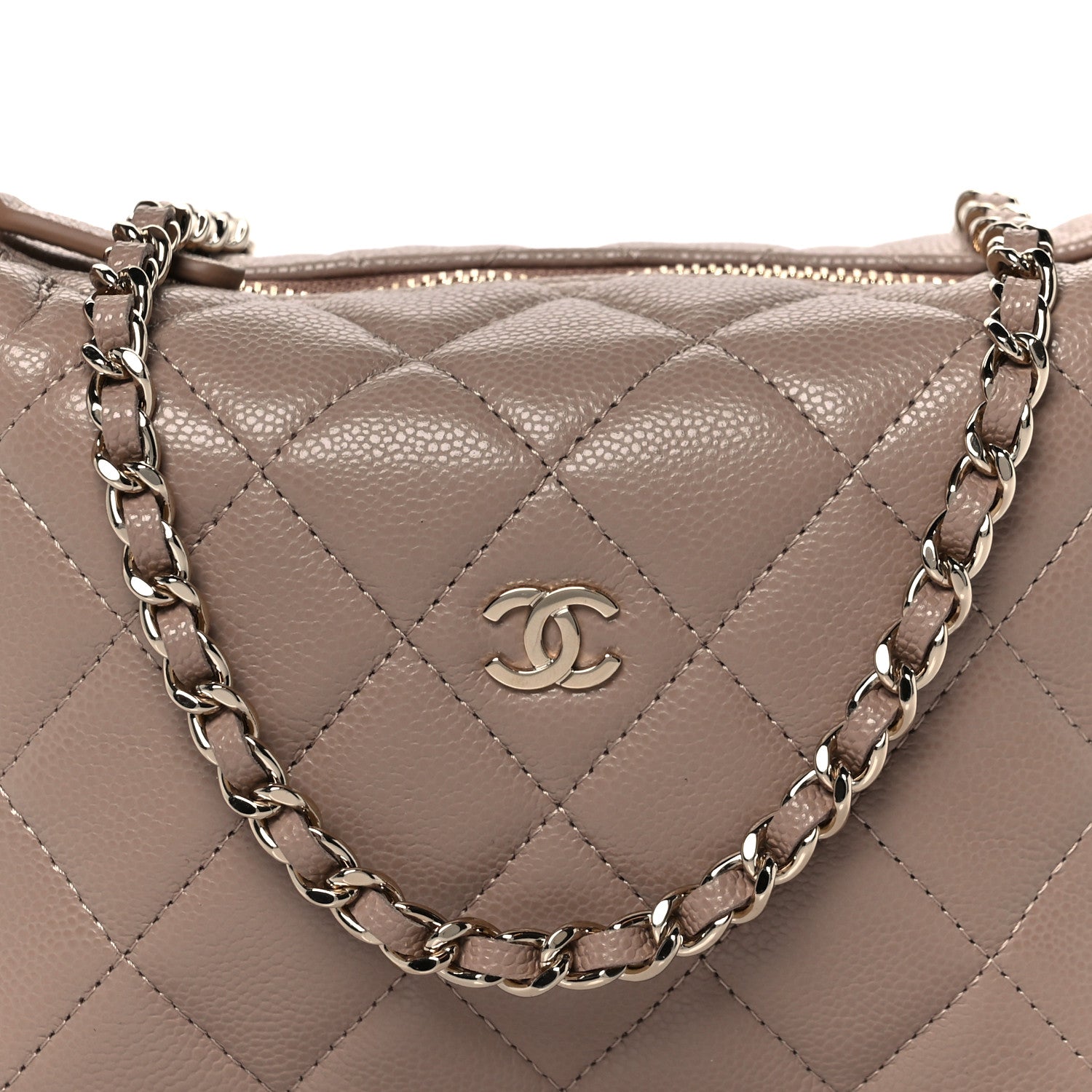 Chanel Caviar Quilted Hobo Clutch With Chain Beige 8 of 10