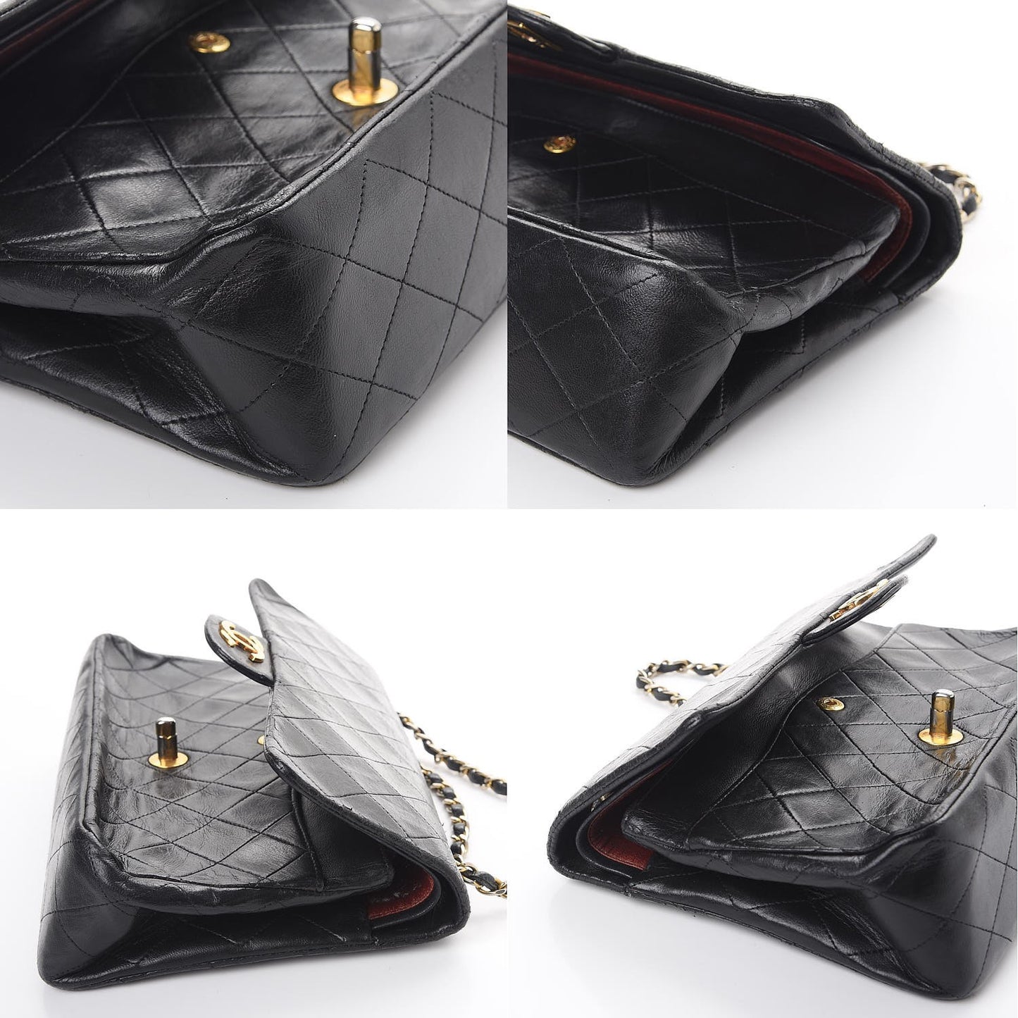 Lambskin Quilted Medium Double Flap Bag Black