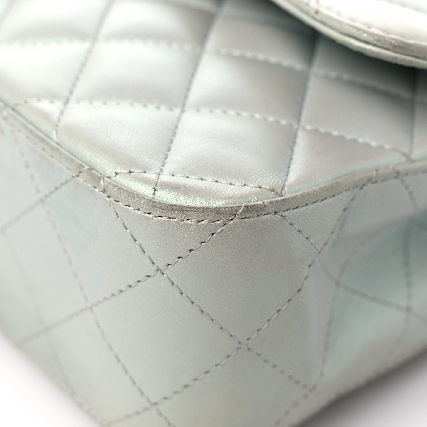 Iridescent Lambskin Quilted Medium Double Flap Light Blue