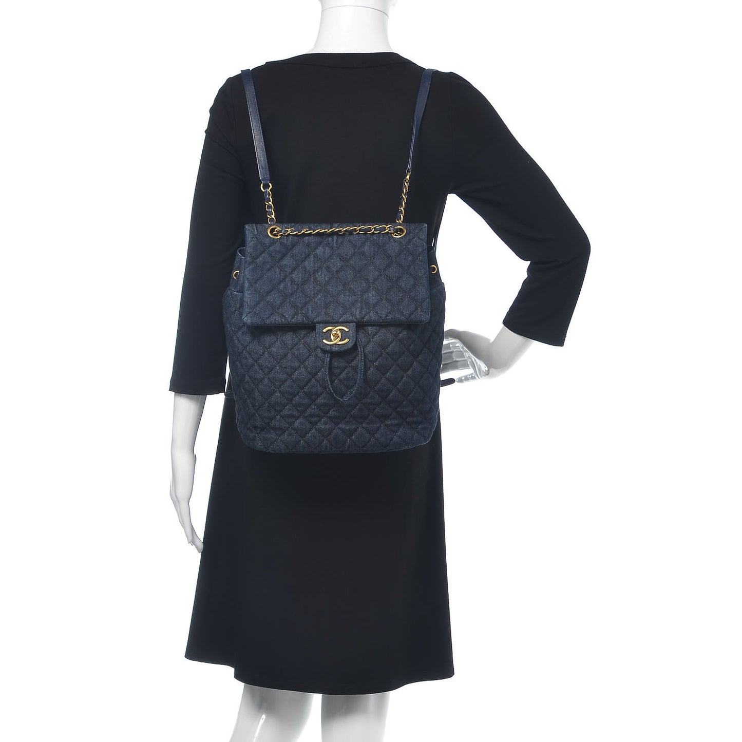 Washed Denim Quilted Large Urban Spirit Backpack Dark Blue