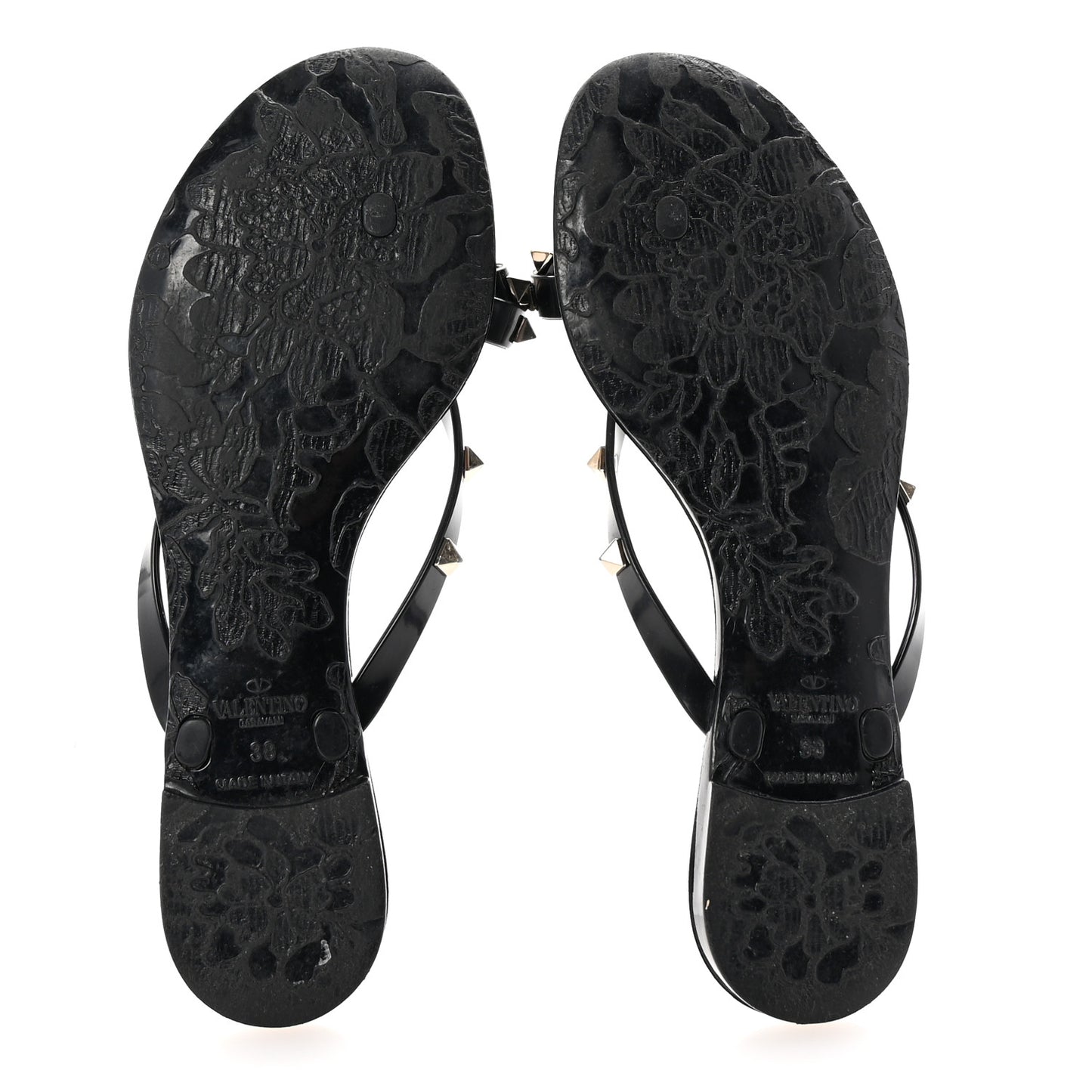 PVC Jelly Rockstud Bow Thong Sandals 38 Black