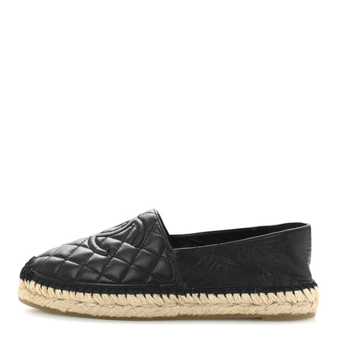 Lambskin Quilted CC Espadrilles 38 Black