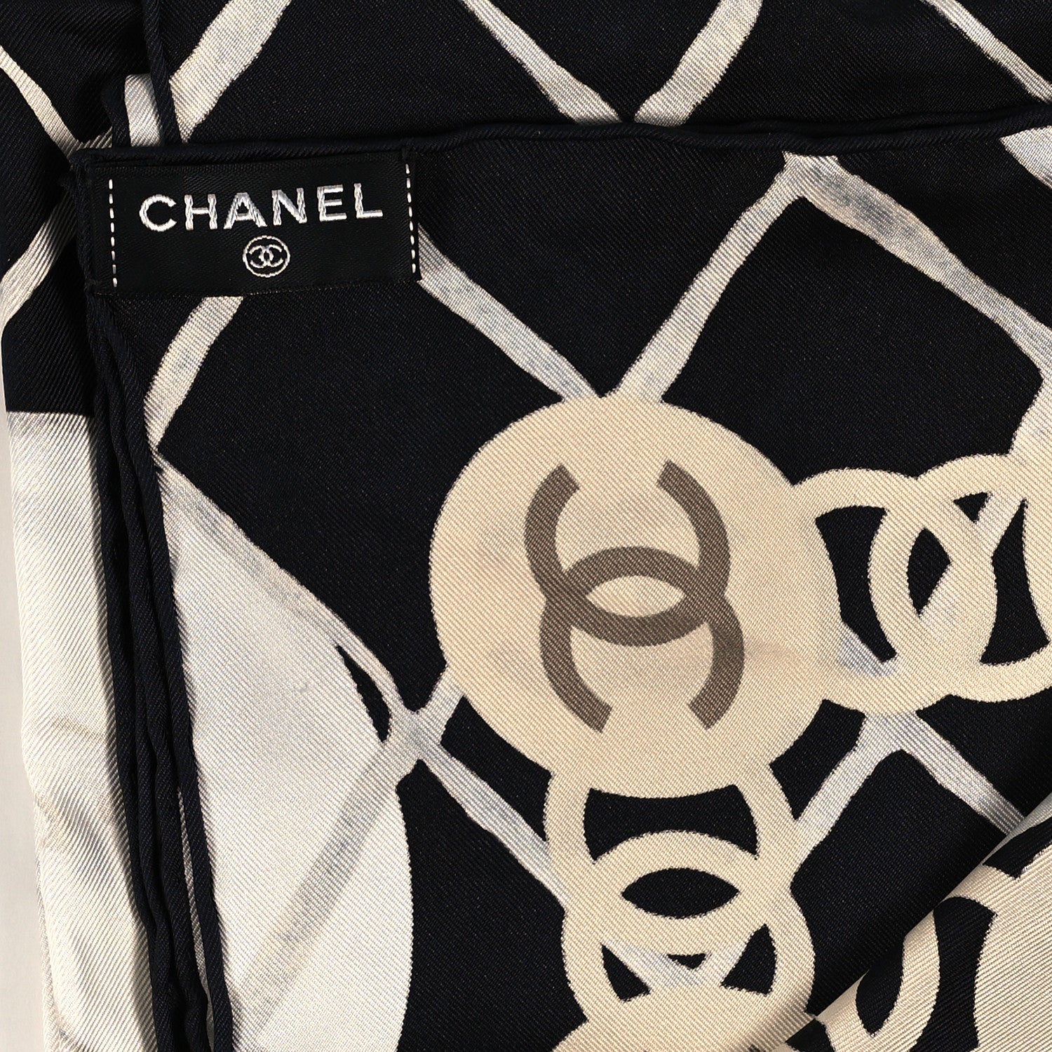 Chanel Silk Camellia CC Square Scarf Black 3 of 3