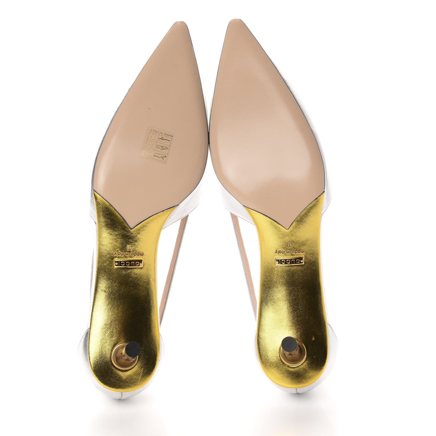 Gucci Metallic Nappa Bamboo Crystal Double G Low Heel Pumps 40 Argento 6 of 10