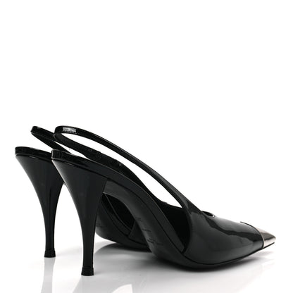 Saint Laurent Patent Cap Toe Vesper Slingback Pumps 38.5 Black 4 of 7