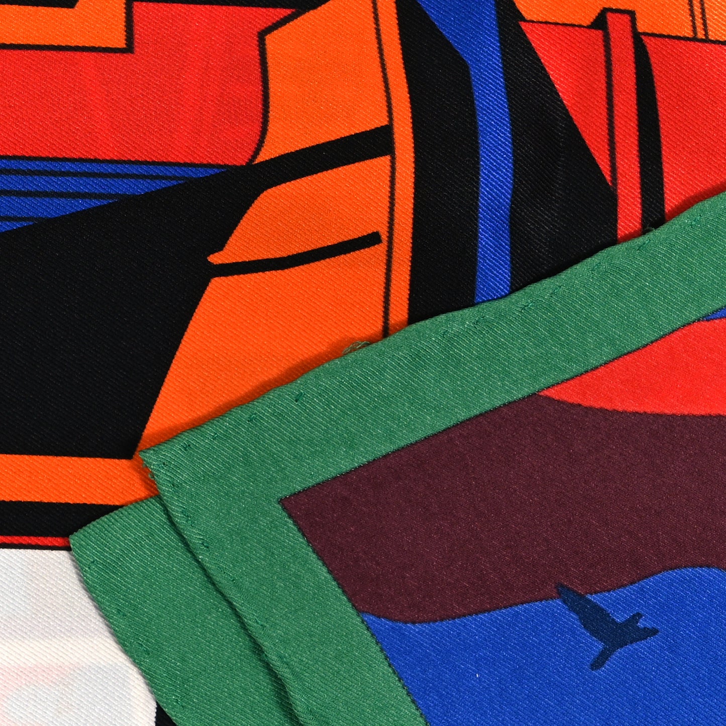 Silk Minuit Au Faubourg Scarf 70 Emeraude Bleu Dur Orange