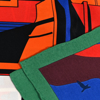 Hermes Silk Minuit Au Faubourg Scarf 70 Emeraude Bleu Dur Orange 5 of 5