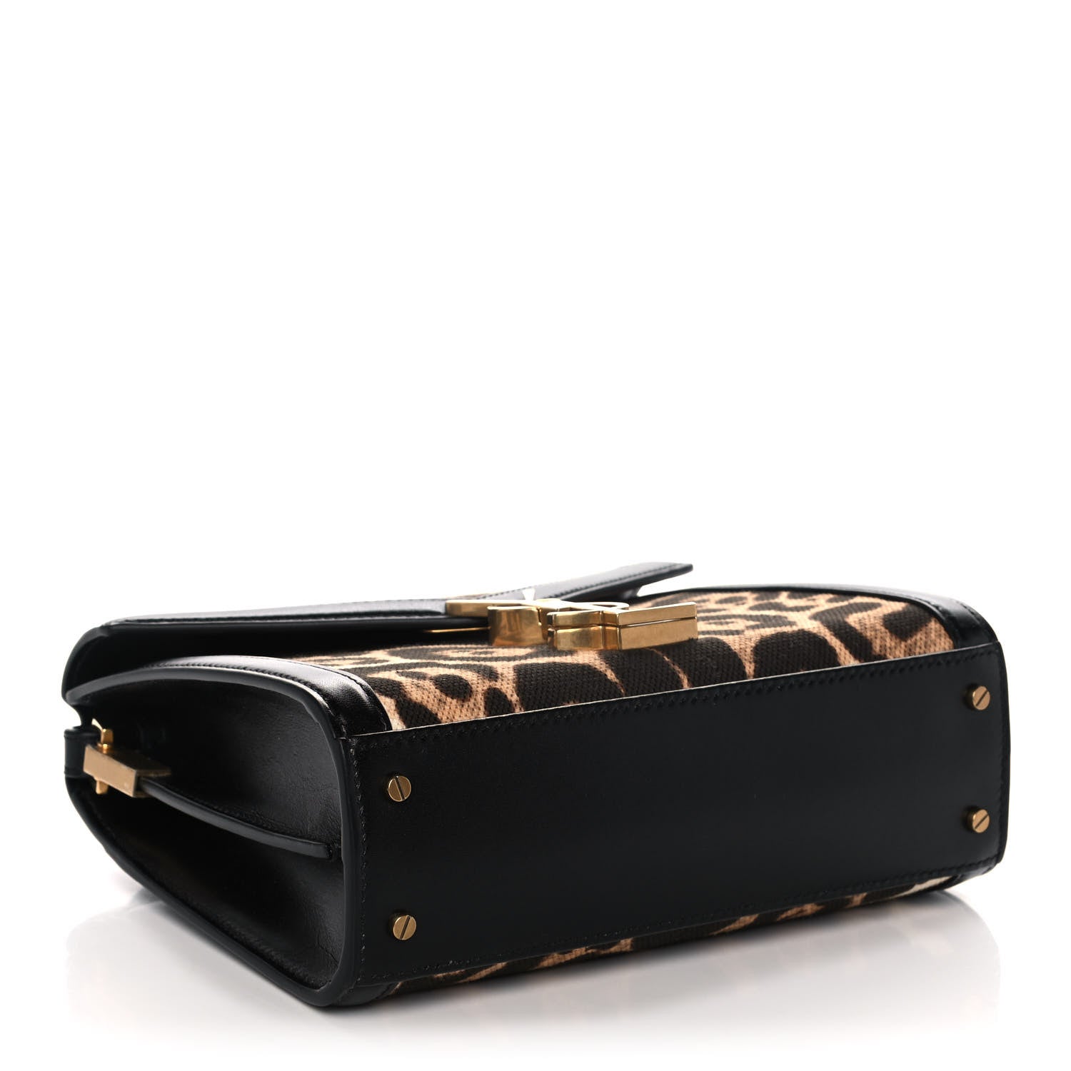 Saint Laurent Canvas Leopard Print Mini Classic Monogram Cassandra Top Handle Black 4 of 11