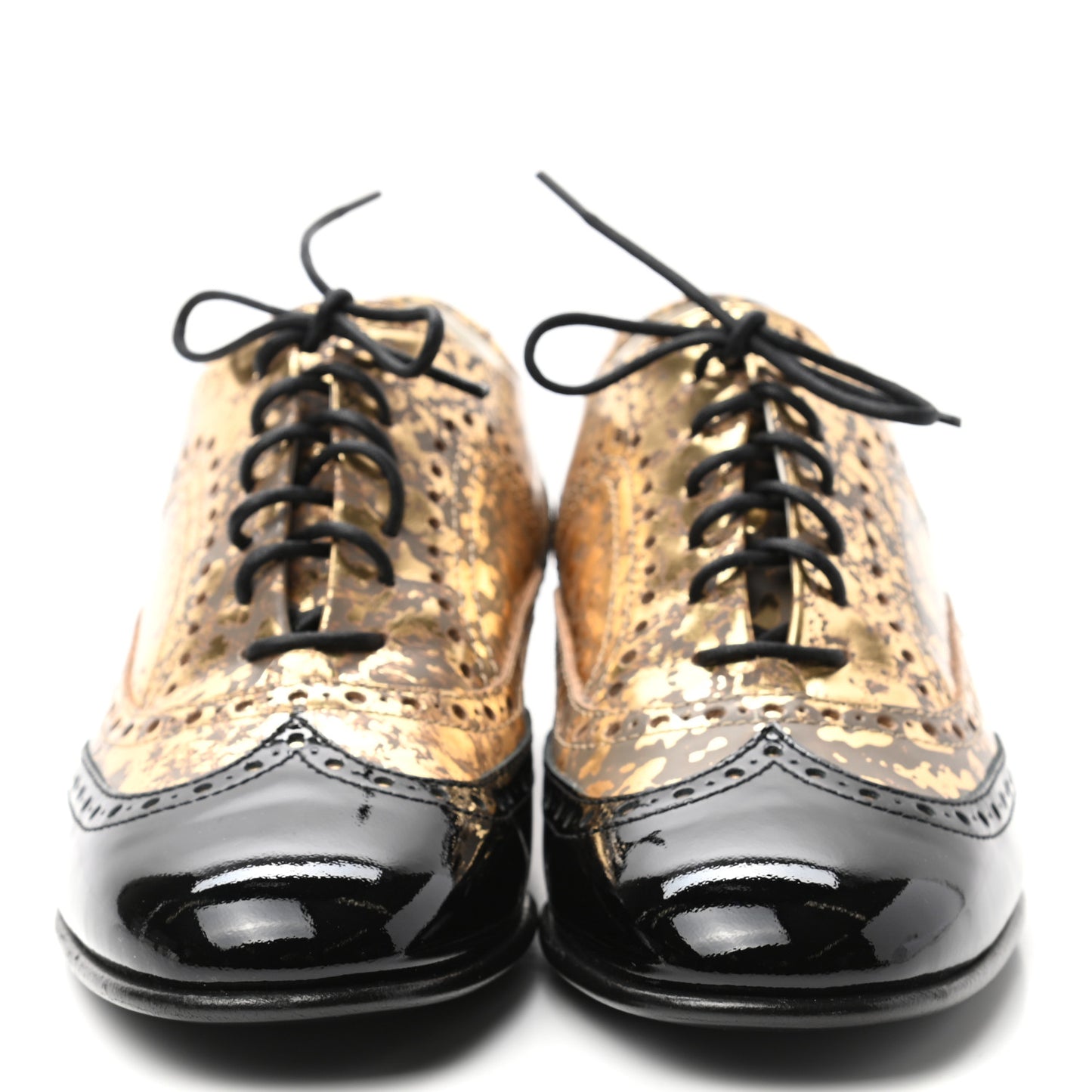 Fantasy Patent Calfskin Lace Up Oxfords 38 Gold Black