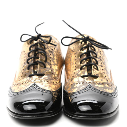 Chanel Fantasy Patent Calfskin Lace Up Oxfords 38 Gold Black 2 of 8