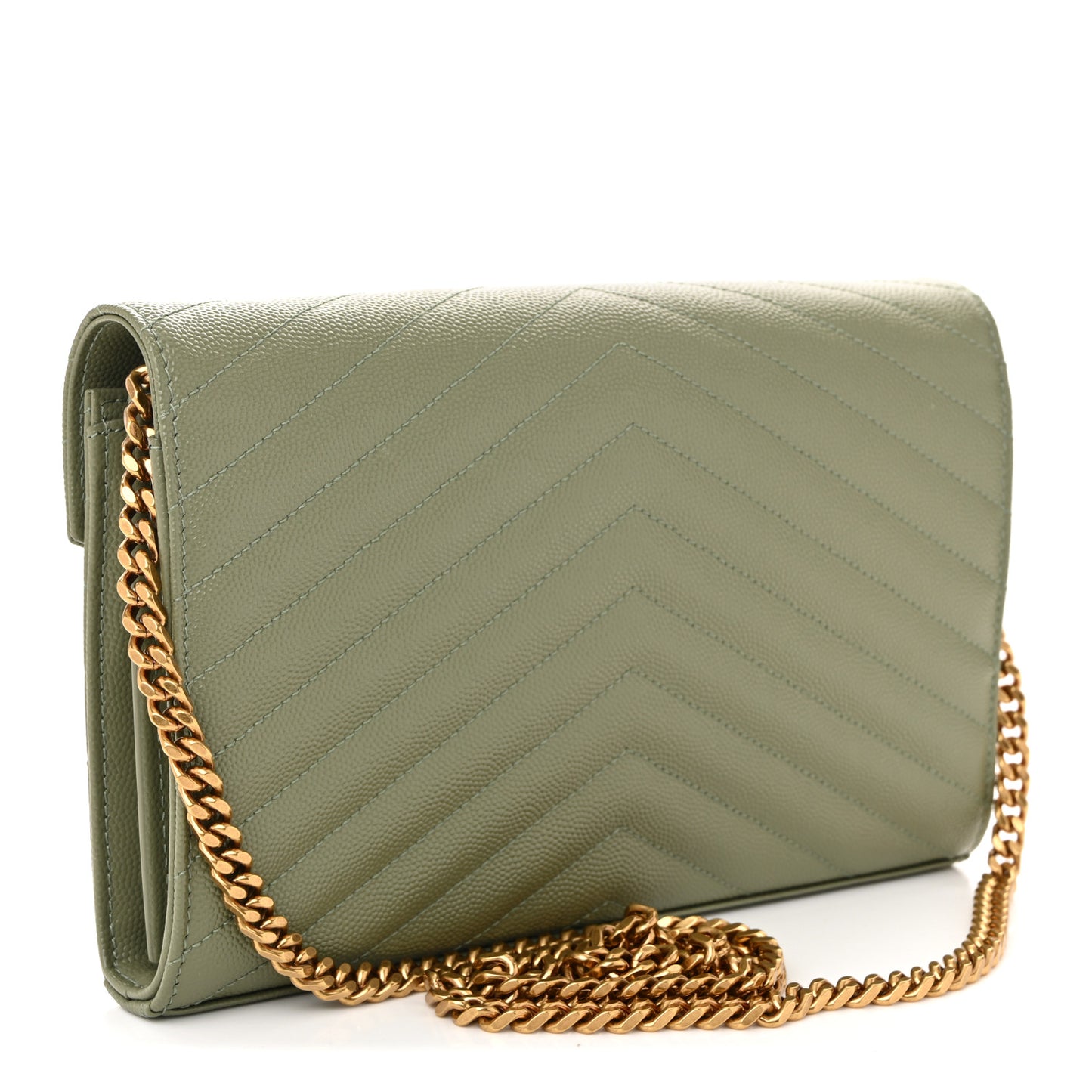 Grain De Poudre Matelasse Chevron Monogram Chain Wallet Light Sage