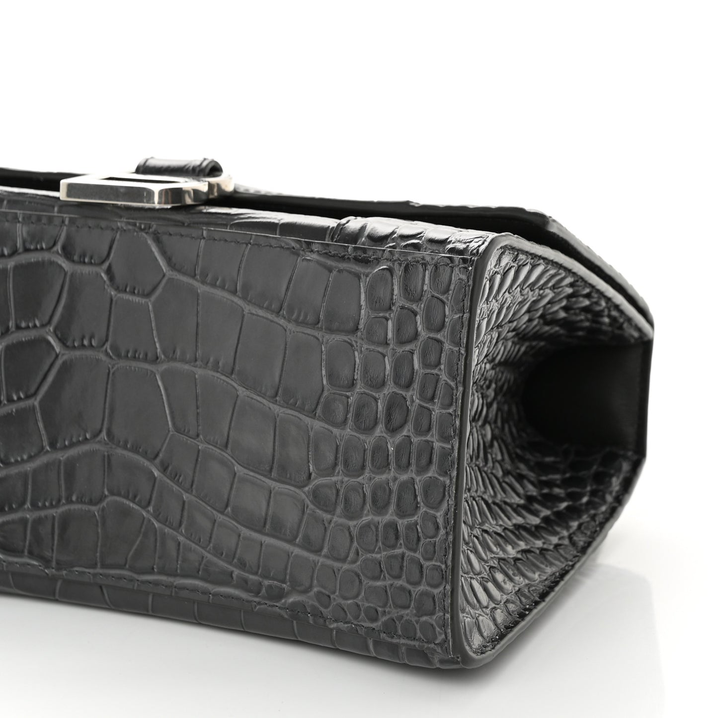 Shiny Calfskin Crocodile Embossed Small Hourglass Top Handle Bag Dark Grey