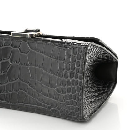 Balenciaga Shiny Calfskin Crocodile Embossed Small Hourglass Top Handle Bag Dark Grey 10 of 10