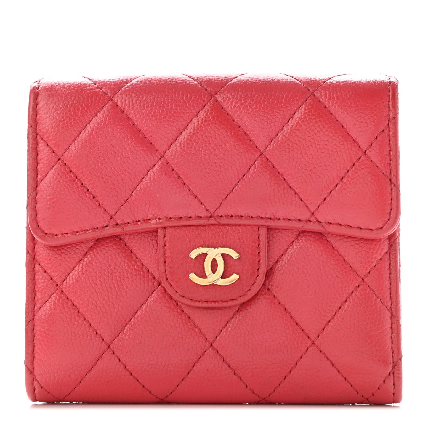Caviar Quilted Compact Flap Wallet Red