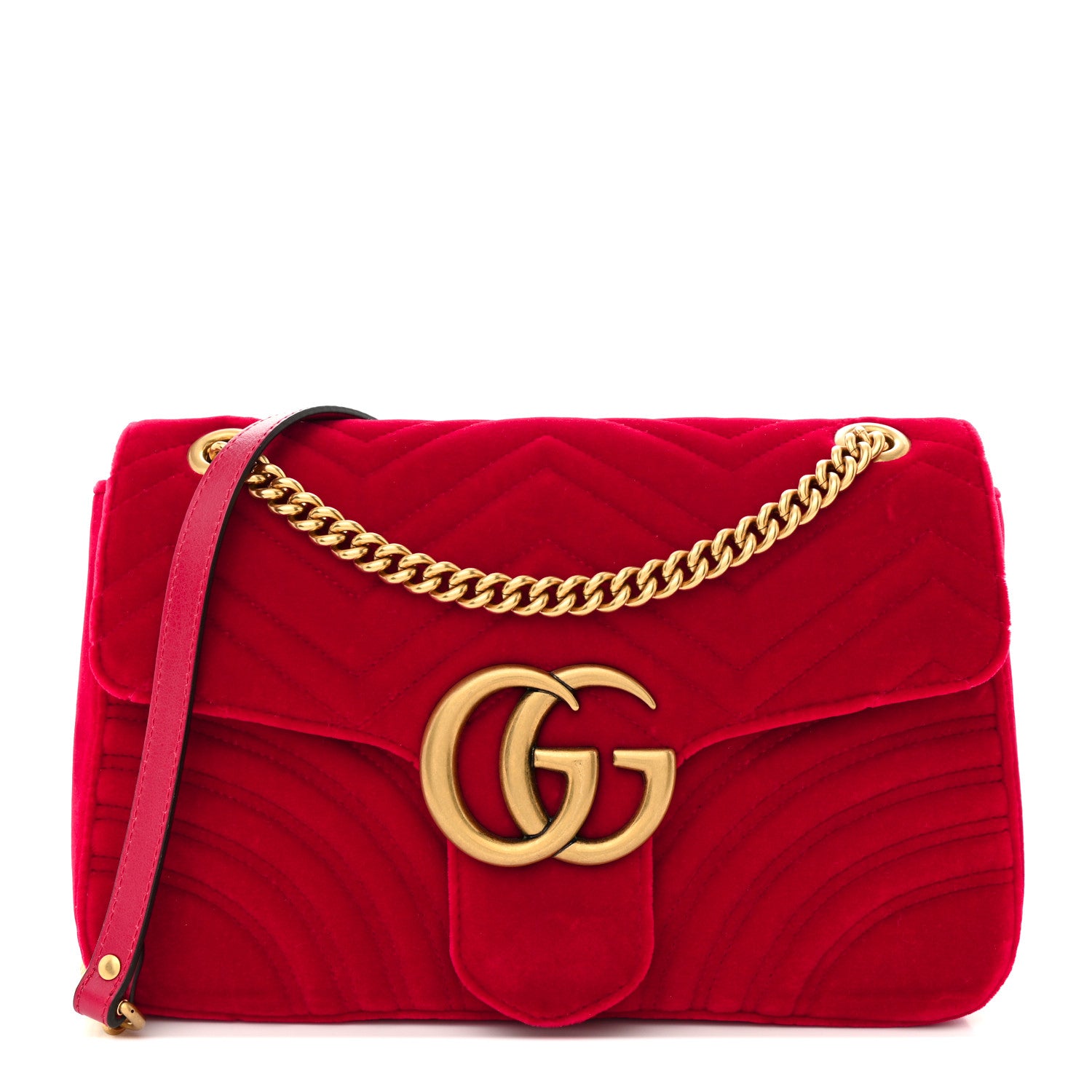 Gucci Velvet Matelasse Medium GG Marmont Shoulder Bag Hibiscus Red 1 of 10